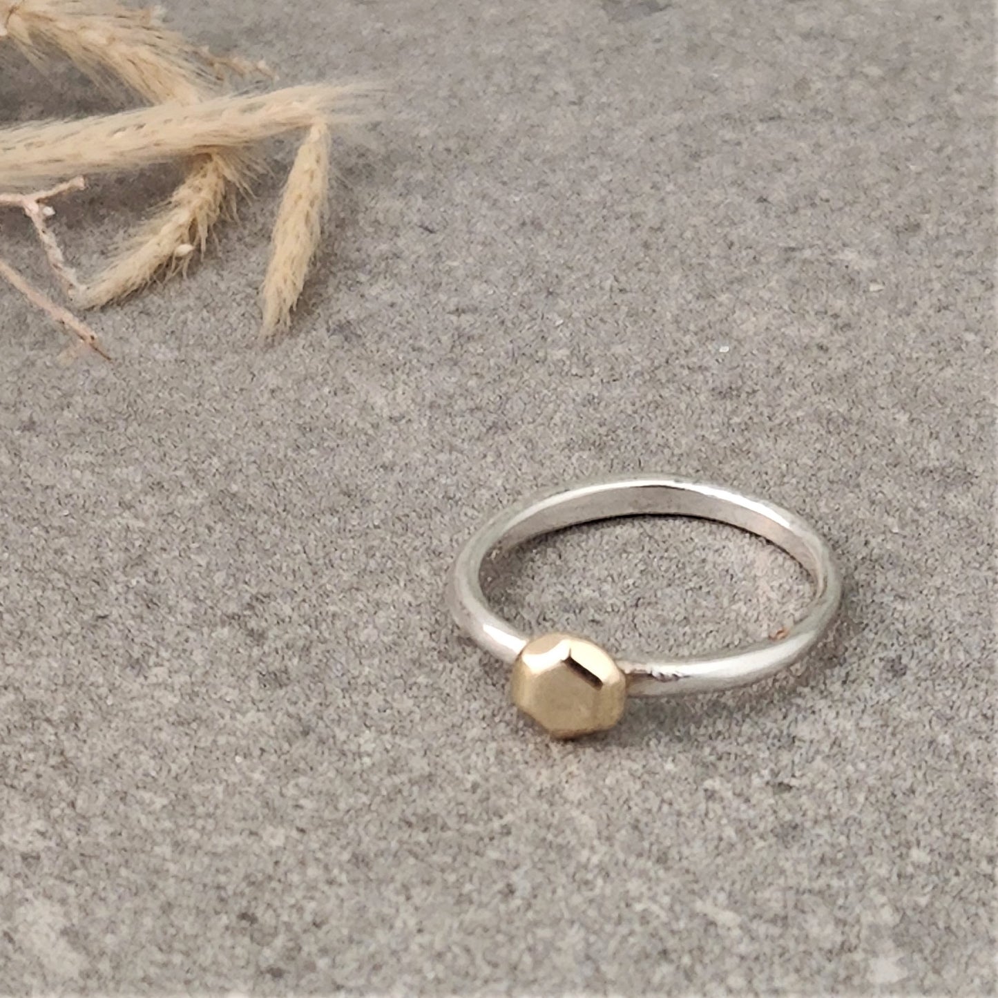 Hexagon Ring, Solid Gold & Sterling Silver Two-Tone Geometric Ring |