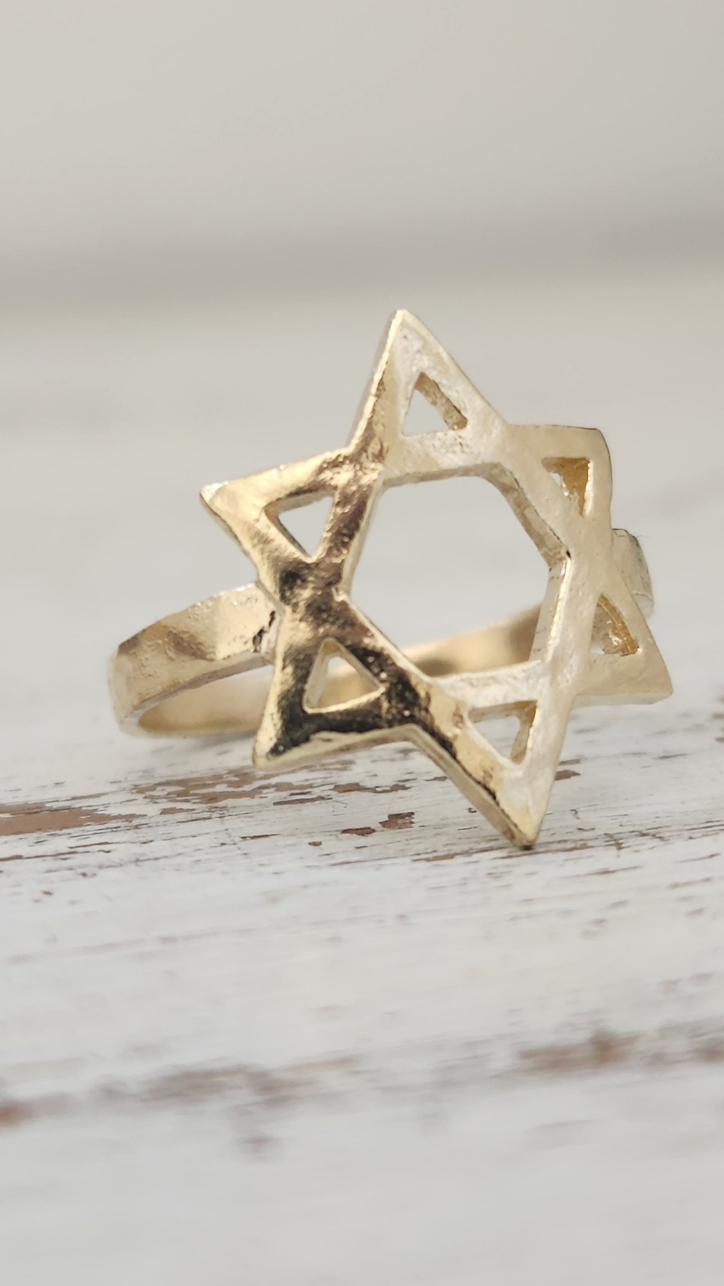 Star of David Gold Plated Hammered Ring