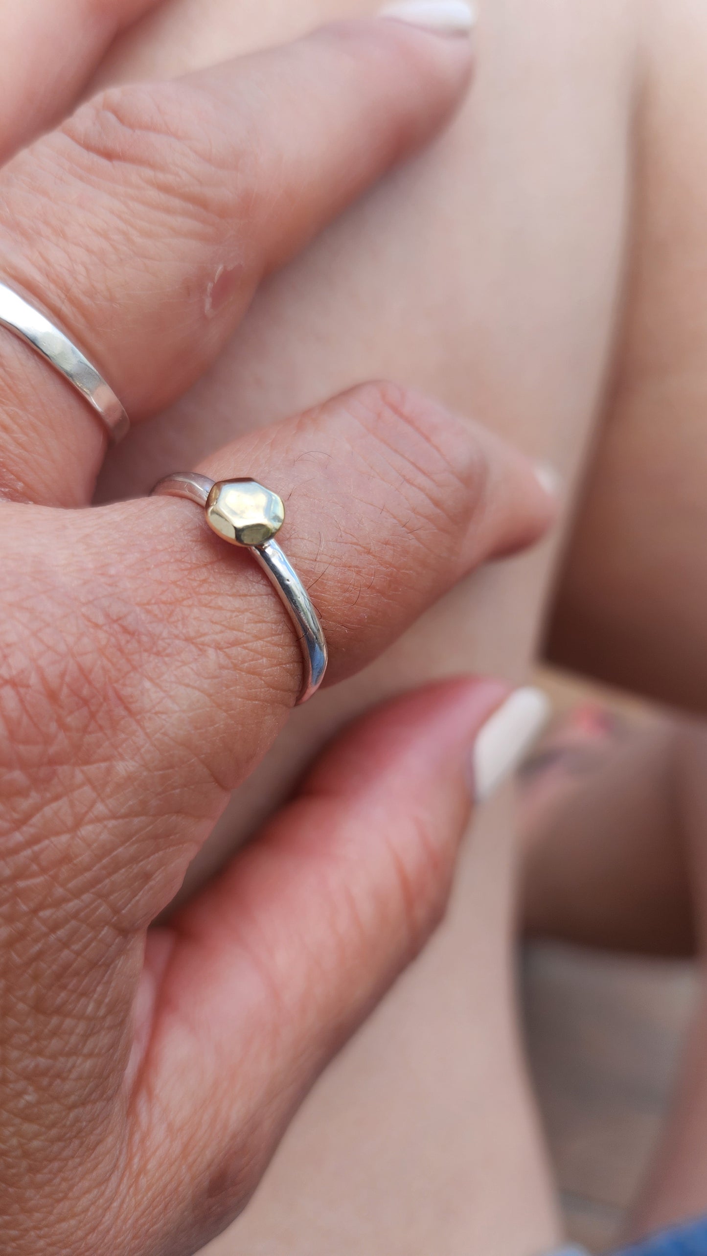 Hexagon Ring, Solid Gold & Sterling Silver Two-Tone Geometric Ring |